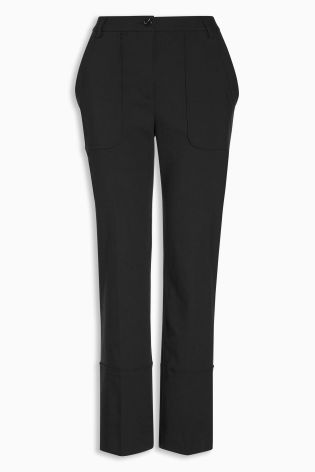 Black Technical Pocket Detail Crop Trousers